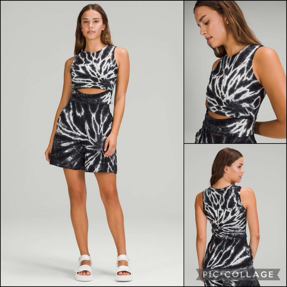 Lululemon Black Starburst Tie Dye LA Front Cut-Out Crop Tank Top